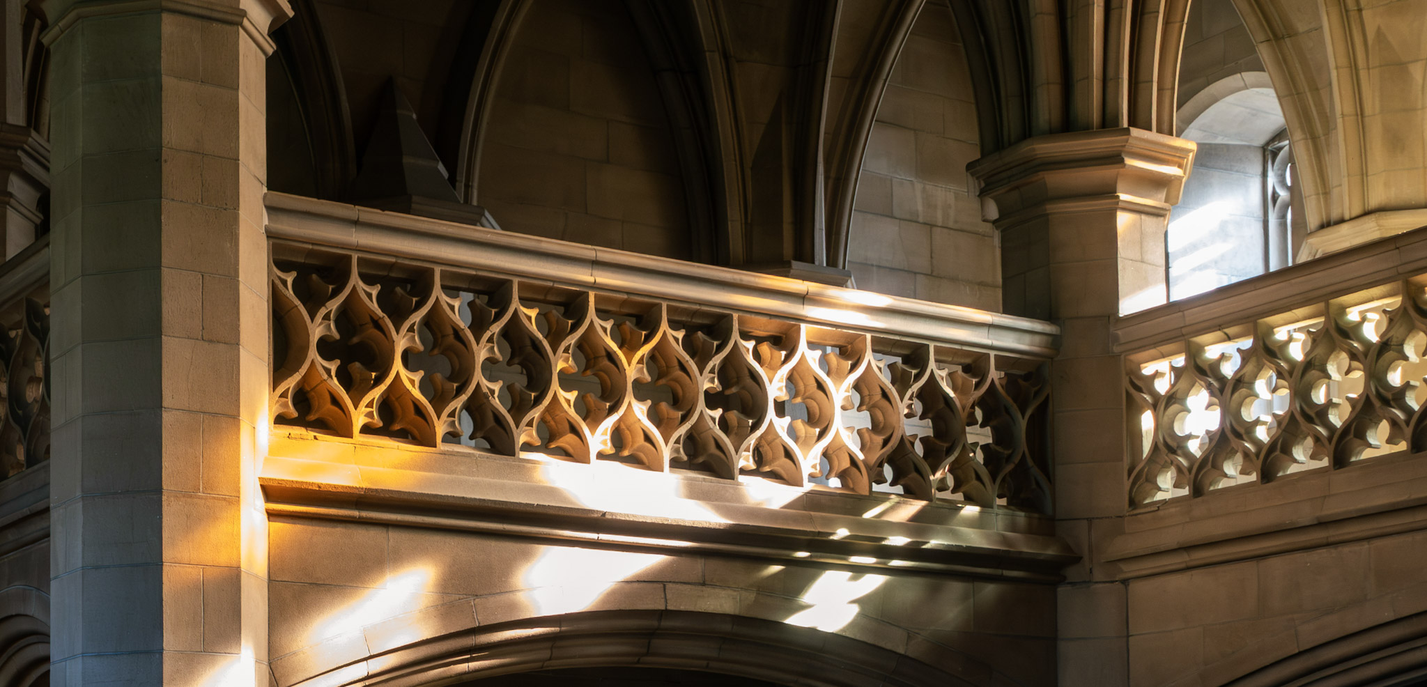 Church interior with warm light