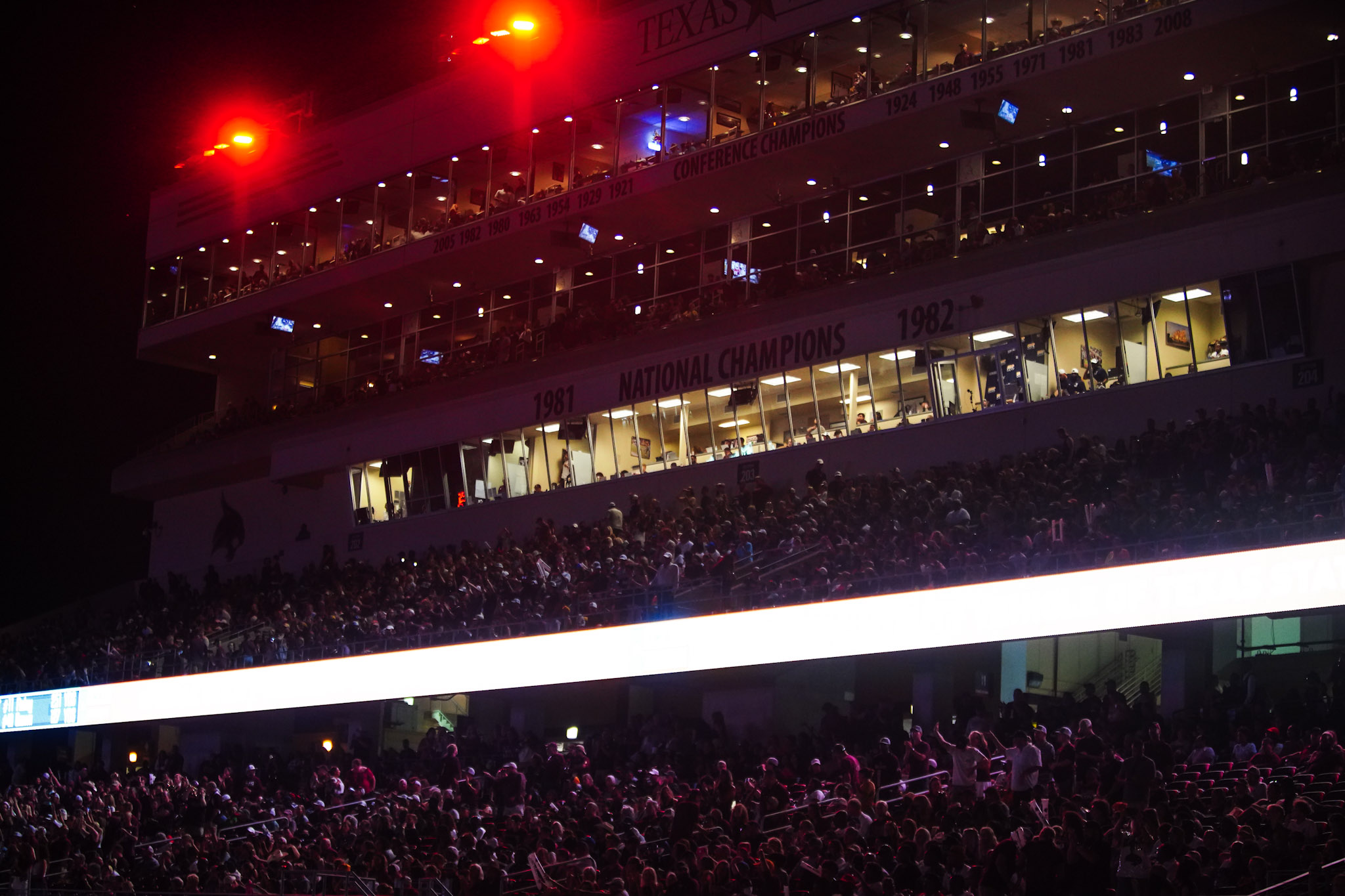 Texas State Bobcats stadium lit up maroon